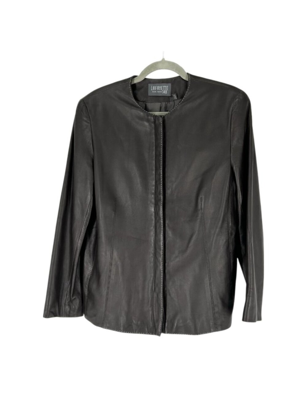 Lafayette 148 Vintage Leather Zip Front Jacket Size 10